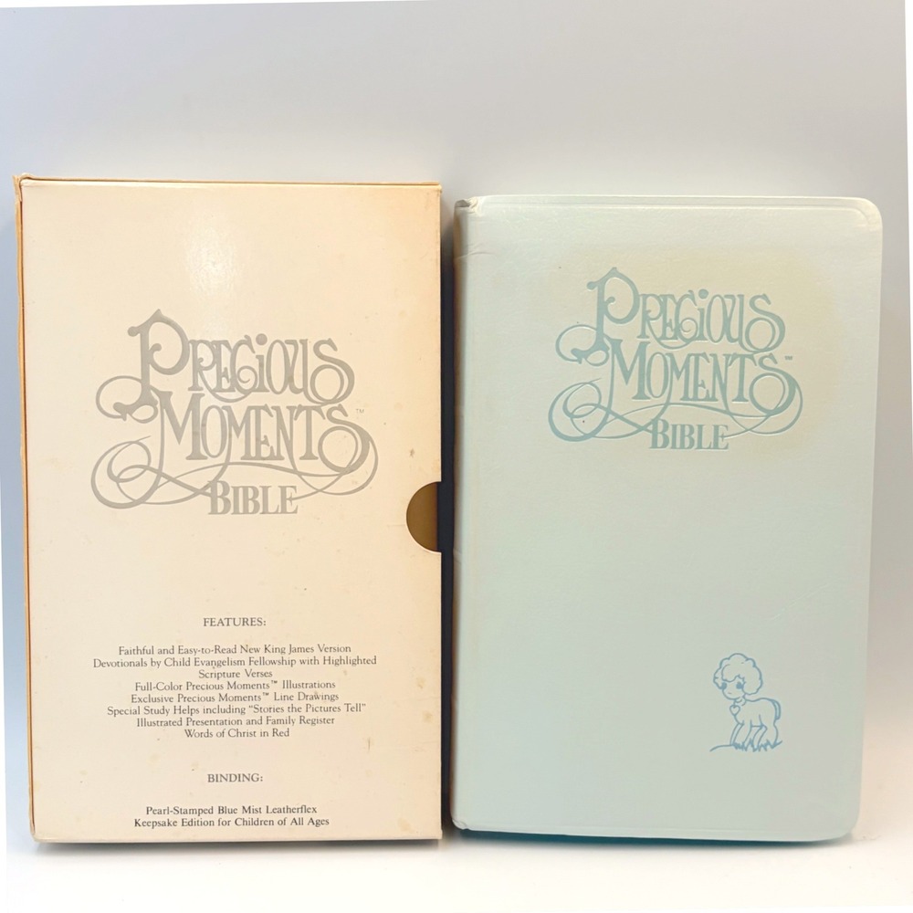 Vintage 1985 Precious Moments Bible NKJV Blue Mist Leatherflex Thomas Nelson